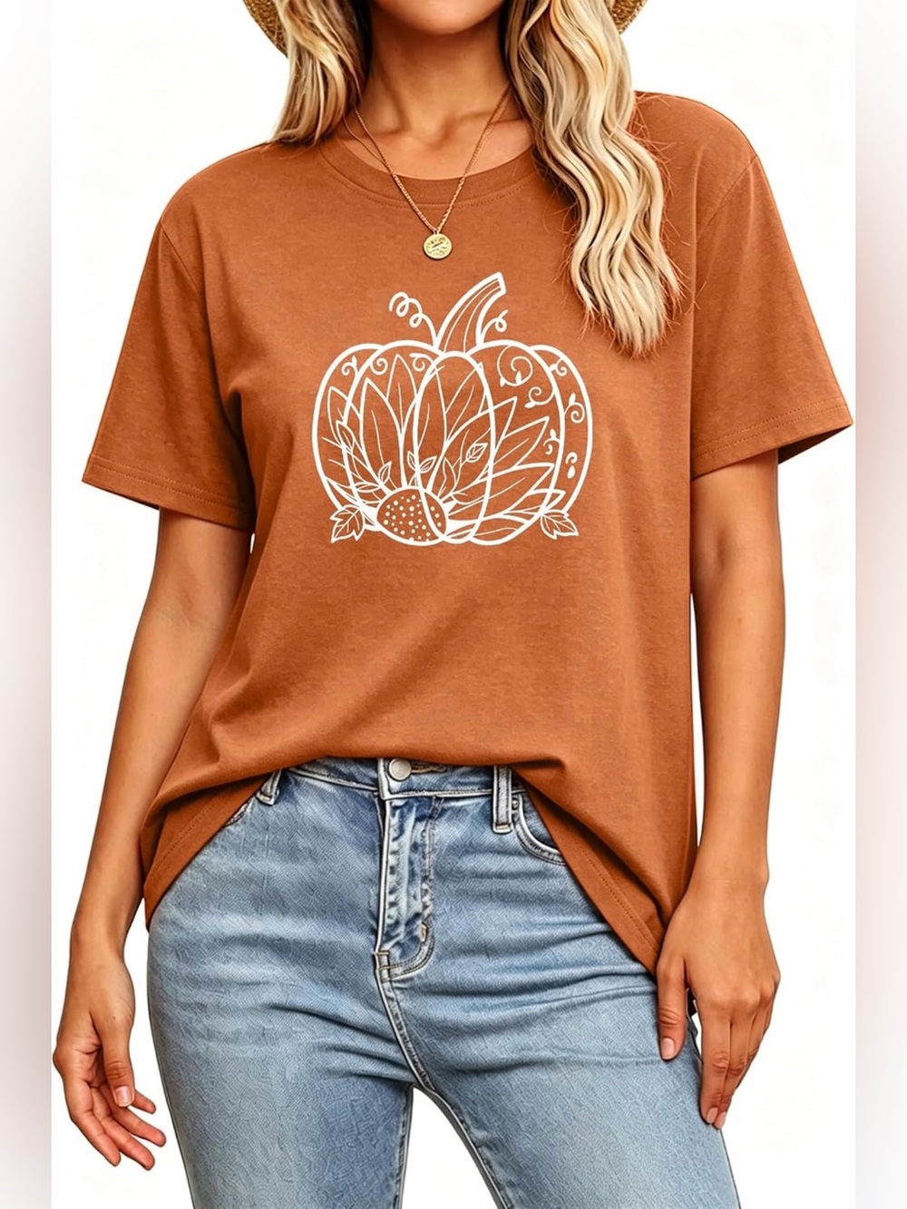 Pumpkin Graphic Crew Neck Tshirt Fall Halloween Harvest Short Sleeve, Sz M, NEW